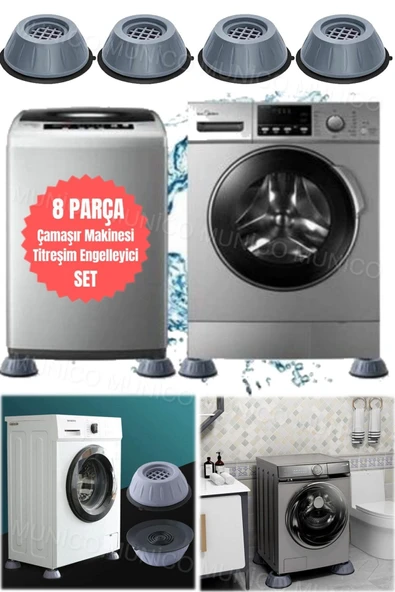 8 Adet, Şık Gri Titreşim Önleyici Kauçuk Pedler - Çamaşır Makinesi İçin 8'li Set Kaymaz Ayaklık Sert - 6