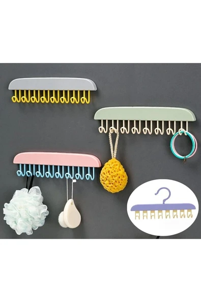 8 Kancalı Çok Amaçlı Yapışkanlı Askı İç Çamaşırı Banyo Askısı - Resim 2