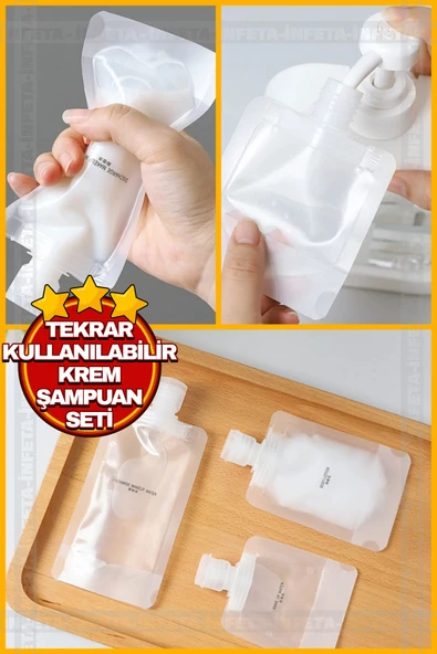 3 Adet 100ml Krem Şampuan Kabı Tekrar Kullanılabilir Set, Seyahat Seti, Çok Amaçlı Kap - 1