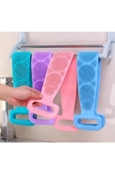 Çift Taraflı Banyo Sırt Kesesi Silikon Duş Lifi Fırçası 70 Cm - Resim 6