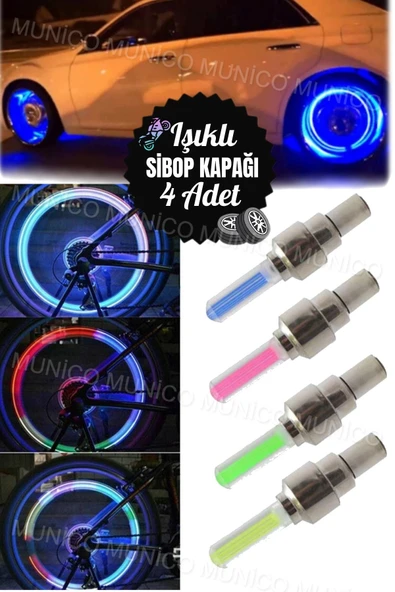 4 Adet Araba & Motorsiklet & Bisiklet Lastik Vana Kapağı Renkli Işıklı Çakar Led Sexy Görünüm Sibop - Resim 3