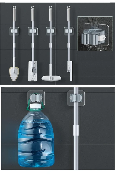 4 Lü Kelebek Yapışkanlı Mop Fırça Çekpas Sap Tutucu Organizer Banyo Düzenleyici - Resim 3