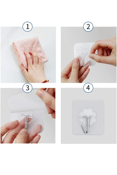 15 Adet Şeffaf Güçlü Kendinden Yapışkanlı Kapı Duvar Askıları Ağır Yük Taşıma  6x6 cm - Resim 3