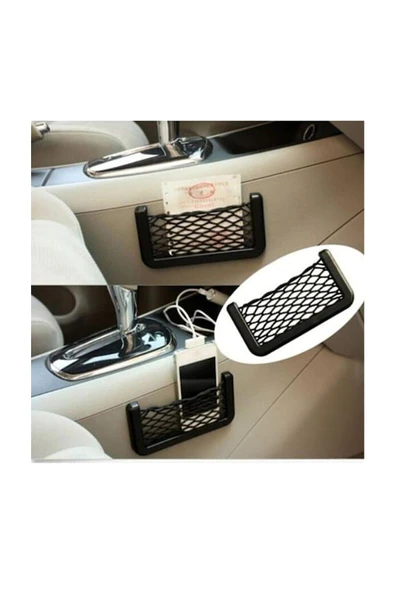 Araç Içi Pratik Göz Güçlü Yapışkanlı Fileli Ceplik Sağlam Telefon Kalem Kart Şarj Aleti Tutucu - Resim 6