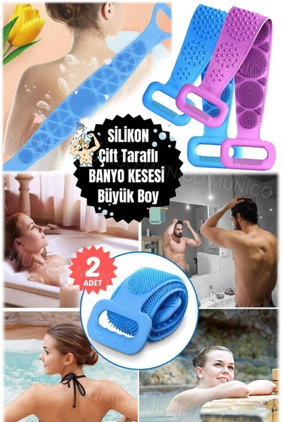 2 Adet Uzun ve Katlanabilir 70 cm CCİlt Temizliği ve Masaj Çift Taraflı Silikon Sırt Kesesib70 cm - Resim 4