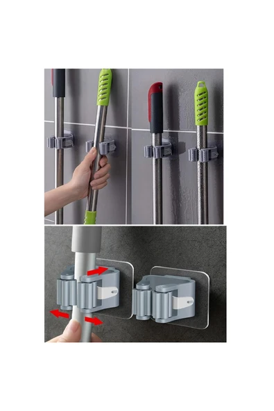 3 Lü Renkli Yapışkanlı Mop Fırça Çek pas Sap Tutucu Organizer Mutfak Banyo Düzenleyici ürün görseli 1