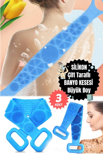 3 Adet Banyo Sırt Kesesi Çift Taraflı 70 cm Masaj Etkili Slikonlu Katlanabilir Ömürlük Yıpranmaz - Resim 6