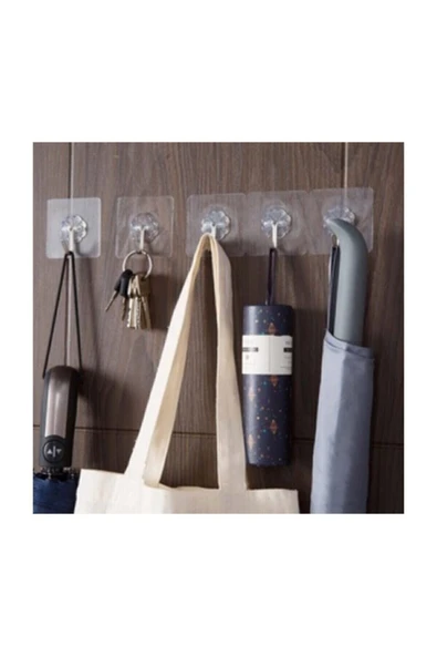 Askı Askılık 5 Adet Güçlü Şeffaf Duvar Askısı Askılığı Yapışkan Vantuz Kanca Mutfak Banyo Aksesuar - Resim 2