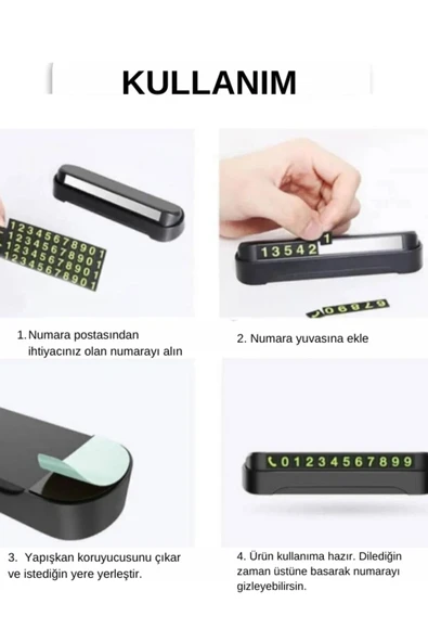 Araba Telefon Numarası Göstergesi Fosforlu Açılır Kapanabilir Numaratör Ön Torpido Üstü Araç Siyah - Resim 2