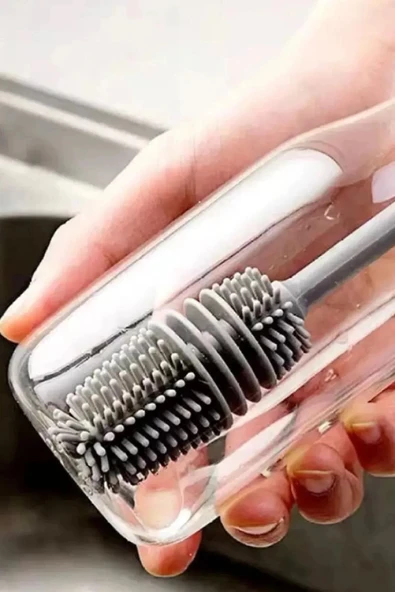 2'li Set Biberon Termos Suluk Sürahi Cam Şişe Bardak Kavanoz Yıkama Ve Temizleme Fırçası Tpr Silikon - 3