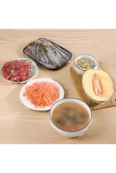 100 Adet Lastikli Tazeliği Koruyan Tencere ve Tabak Bonesi Esnek Strech Kapak - Resim 2