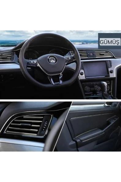 Araba Oto Dekorasyon Şeridi Kauçuk Elastik Kolay Kurulum 5 Metre Şerit Bant Gümüş Renk - Resim 4