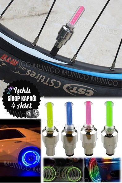 4 Adet Araba & Motorsiklet & Bisiklet Lastik Vana Kapağı Renkli Işıklı Çakar Led Sexy Görünüm Sibop - Resim 6
