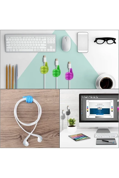 Başparmak Kablo Tutucu 4 ADET Silikon Araba Ev Organizatör Diş Fırçası Kulaklık Tutucu Karışık Renk - 6