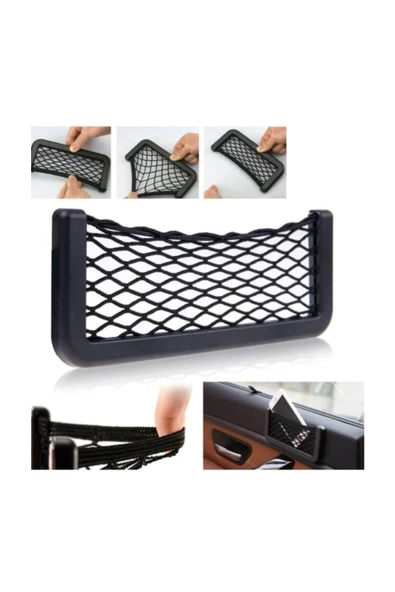 Araç Içi Pratik Göz Güçlü Yapışkanlı Fileli Ceplik Sağlam Telefon Kalem Kart Şarj Aleti Tutucu - Resim 3