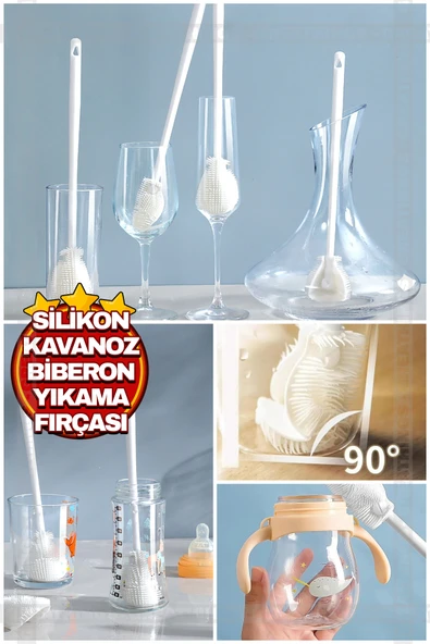 1 Adet Silikon Uzun Saplı Cam Şişe Bardak Kavanoz Matara Biberon Emzik Yağ Şişe Yıkama Fırçası