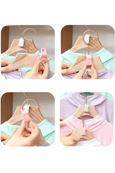 20 Adet Beyaz Askı Çoğaltıcı Kanca Elbise Kıyafet Askılık Klips Seti Dolap Düzenleyici Raf - Resim 4