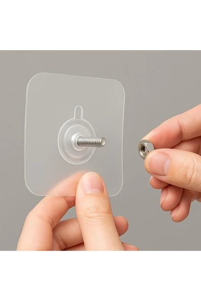 4'lü Delgisiz Vidalı Kanca Tırnak Yapışkanlı Raf Tutucu Askı Süper Güçlü Çerçeve Askısı - Resim 6