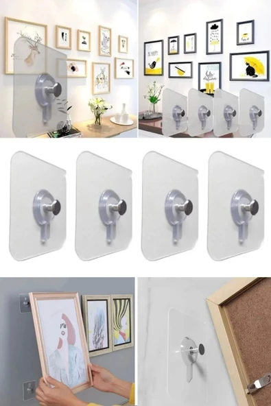 1 Adet Süper Güçlü Çerçeve Askısı Pin Delgisiz Vidalı Tırnak Kanca Yapışkanlı Raf Tutucu Askı ürün görseli 1