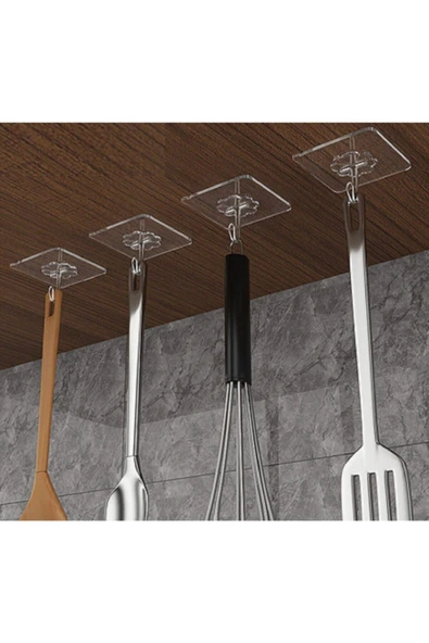 4 Adet Şeffaf Güçlü Kendinden Yapışkanlı Kapı Duvar Askıları Ağır Yük Taşıma - Resim 3