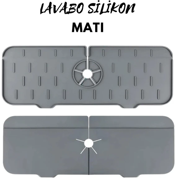 Aveo 1 Adet Gri / Sarı Renk Mutfak Banyo Lavabo Kenarı Silikon Matı Silikon Musluk Su Sıçrama Önleme, Batarya Musluk Matı Mutfak Deterjanlık - Resim 3