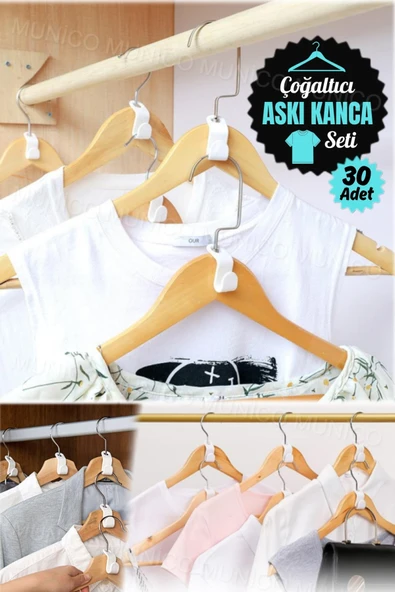 30 Adet Elbise Askısı Konnektör Seti Üst Üste Asma Aparatları Çok Fonksiyonlu Yerden Tasarruflu Askı - Resim 2