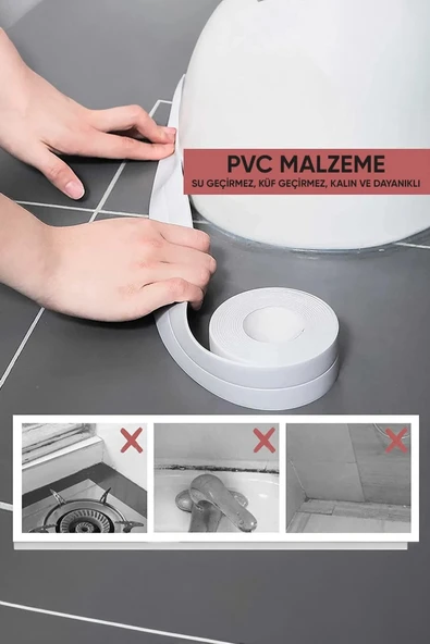 3.2M Banyo Küvet Mutfak Lavabo Su Sızdırmaz Bant Su Geçirmez Kenar Bandı Tamir Beyaz ürün görseli 1