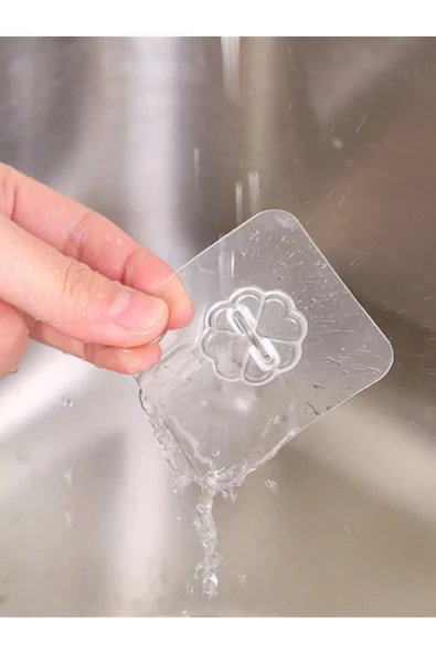 10 Adet Şeffaf Güçlü Kendinden Yapışkanlı Kapı Duvar Askıları Ağır Yük Taşıma  6x6 cm - Resim 6