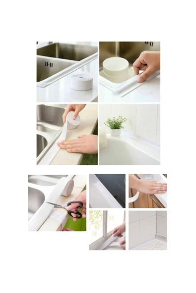 3.2 M BANYO KÜVET MUTFAK LAVABO SU SIZDIRMAZ BANT SU GEÇİRMEZ KENAR BANDI SIZDIRMAZLIK BANTI (BEYAZ) - Resim 5