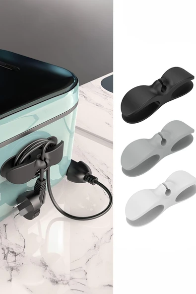 3 Adet Yapışkanlı Mutfak Aletleri Kablo Sarma Toplama Organizeri Airfryer Kablo Sabitleyic - 1