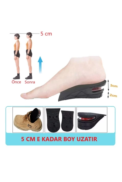 5 Cm Hava Yastıklı Boy Uzatıcı Tabanlık Siyah - Resim 5