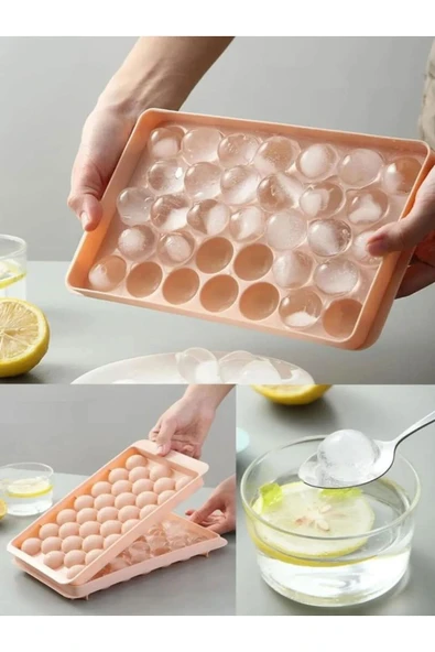 2.5 cm Çap Yuvarlak Buz Küpü Yapma Tepsisi 33 Bölmeli Küre Top Buz Kalıbı Küplü Buzluk 20x12 cm ürün görseli 1