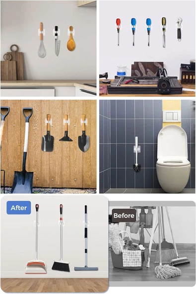 4 Adet Yapışkanlı Pratik Mop Temizlik Fırçası Tutucu Şemsiye Tutucu Fırça Kepçe Tutucu - Resim 4