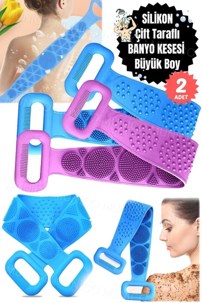 2 Adet Silikon Vücut Fırçası ve Sırt Kesesi – 70 cm Masaj ve Peeling Özellikli Silikon Sırt Fırçası - Resim 2