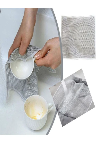 6 Adet Tek Katlı Çok Amaçlı Tel Bulaşık Yıkama Bezi Çok Fonksiyonlu Çizilmez Sihirli Bez 6 Lı Paket - Resim 6