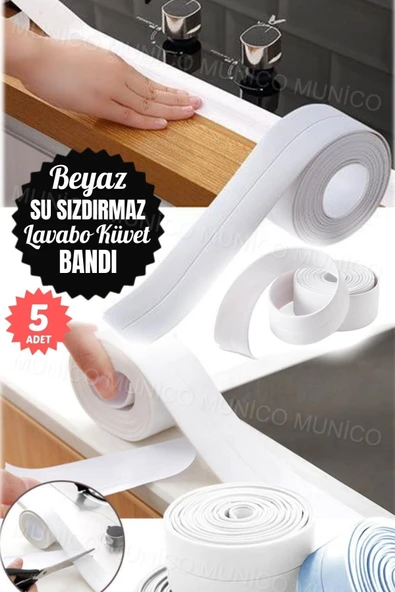 5 Adet 3.2 Metre PVC Su Geçirmez Lavoba Bandı  Kendinden Yapışkanlı Banyo Duvar Sızdırmazlık Bandı - Resim 3