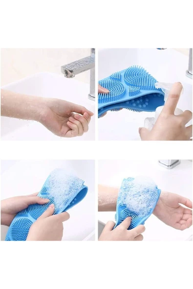 Çift Taraflı Banyo Sırt Kesesi Silikon Duş Lifi Fırçası 70 Cm - Resim 4