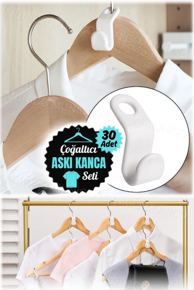 30 Adet Elbise Askısı Konnektör Seti Üst Üste Asma Aparatları Çok Fonksiyonlu Yerden Tasarruflu Askı - Resim 4