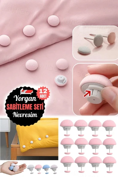 12 Adet Yorgan Kılıfı Tutucu ve Yatak Çarşafı Klips Seti Her Yatak Boyutu için Uygun Mantar Şekilli - Resim 4