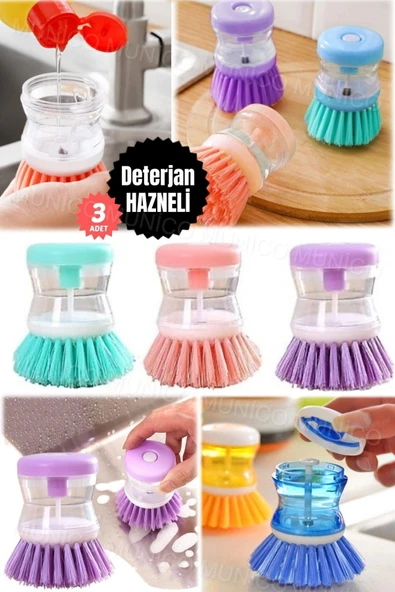 3 Adet Pratik Sabunluklu Bulaşık Fırçası - Ev ve Kamp Kullanımı İçin Sıvı Deterjan Hazneli Temizlik - Resim 4