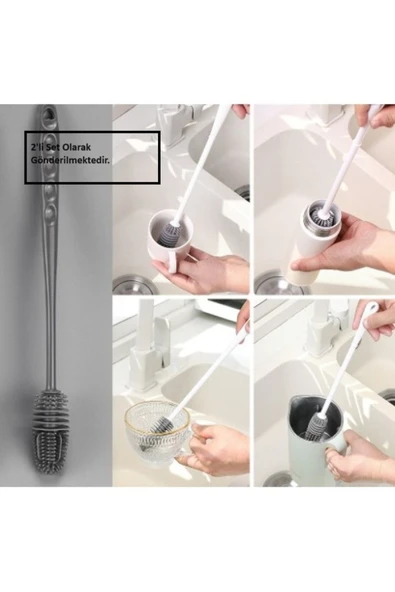 360 Derecelik Biberon Vazo Kavanoz Termos Temizleme Fırçası 2 Adet ürün görseli
