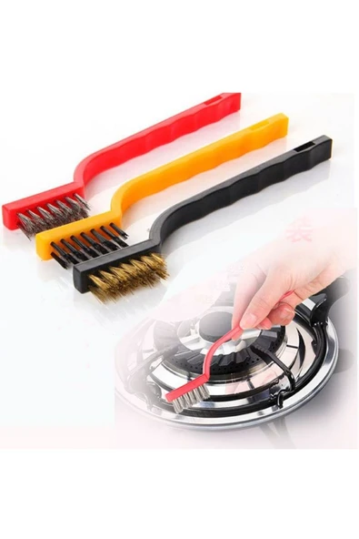 3 Adet Ocak Fırın Mangal Izgara Airfryer Temizliği Tel Pas Sökme Fırçası 3lü Yağ Temizleme Fırçası - Resim 3