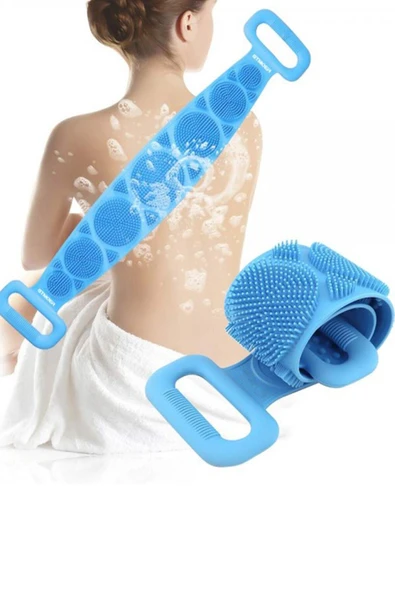 Banyo Duş Sırt Kesesi Çift Taraflı Silikon Lifi Fırçası 70 cm - Resim 3