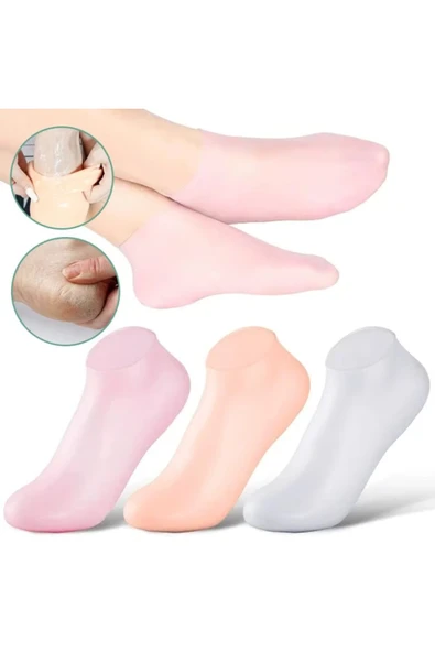 2 Çift Pembe Silikon Kaymaz Nemlendirici Çorap Yeniden Kullanılabilir Pedikür Bakımı Çatlak Topuk - 4