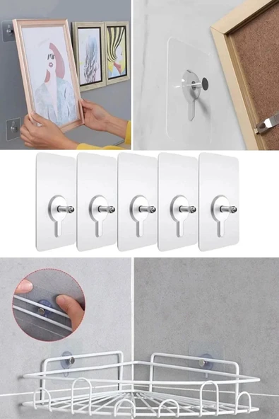 4 Adet Kendinden Yapışkanlı Duvar Kancaları Şeffaf Raf Duvar Askıları Mutfak Banyo Vida Kanca Çivi ürün görseli 1