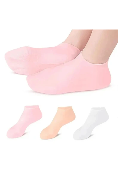 2 Çift Pembe Silikon Kaymaz Nemlendirici Çorap Yeniden Kullanılabilir Pedikür Bakımı Çatlak Topuk - 3