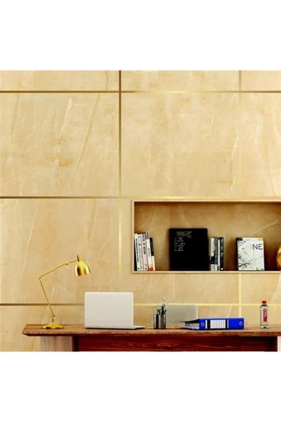 Biomak® 50 Metre Fayans Arası Şerit Dekoratif Yapışkan Renkli Dekor Su Geçirmez Sızdırmaz Altın Bant - Resim 4