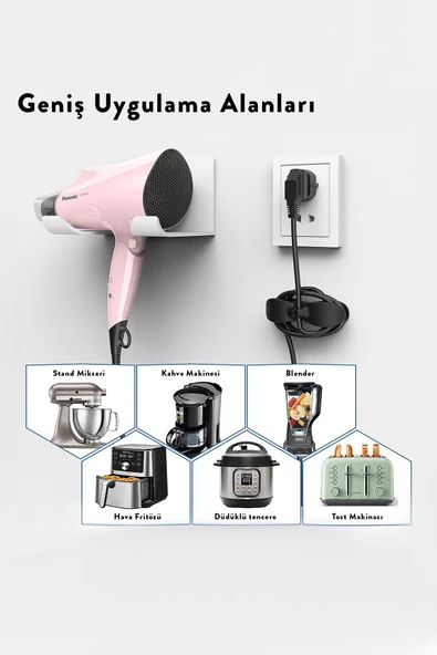 3 Adet Yapışkanlı Mutfak Aletleri Kablo Sarma Toplama Organizeri Airfryer Kablo Sabitleyic - 4