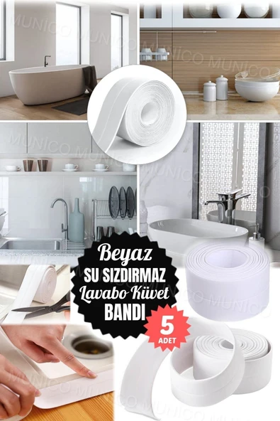 5 Adet 3.2 Metre PVC Su Geçirmez Lavoba Bandı  Kendinden Yapışkanlı Banyo Duvar Sızdırmazlık Bandı - Resim 2