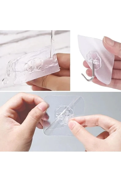 3 Adet Şeffaf Güçlü Kendinden Yapışkanlı Kapı Duvar Askısı Kanca - Resim 2